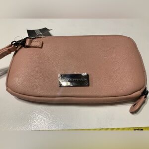 Steve Madden Large Zip Around Wallet Embossed Logo, Wristlet, Blush Pink New